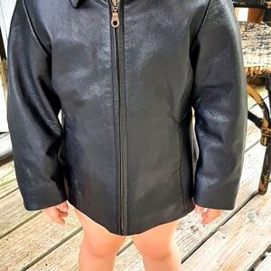 Cherokee Black  Boys 100% Leather‎ Bomber  Coat XS 4-5